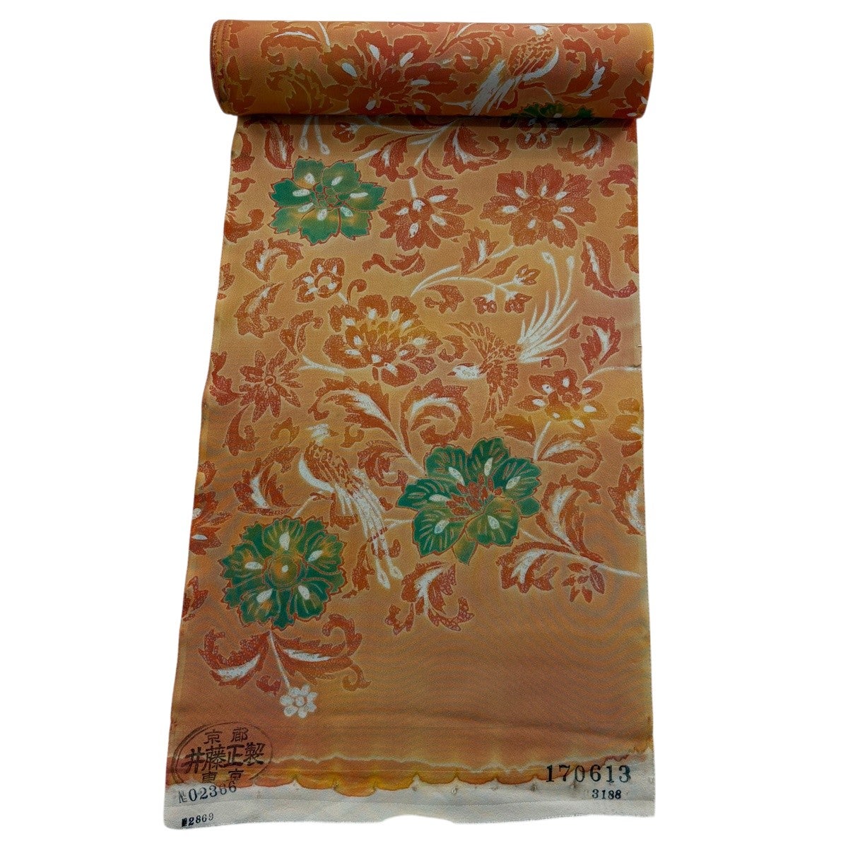 反物 秀品 小紋 草花 オレンジ 正絹｜中古・古着・リサイクル着物通販