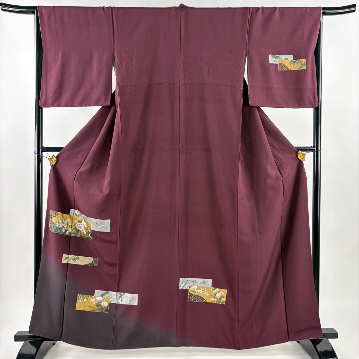 訪問着 着物 金銀ラメ彩加工 濃グレー 雪輪 裄66.5 Ｌ 中古 sn266 美品】 付下げ 身丈165.5cm 裄丈70cm L 袷 笠松 雪輪 金銀彩 濃紫 正絹