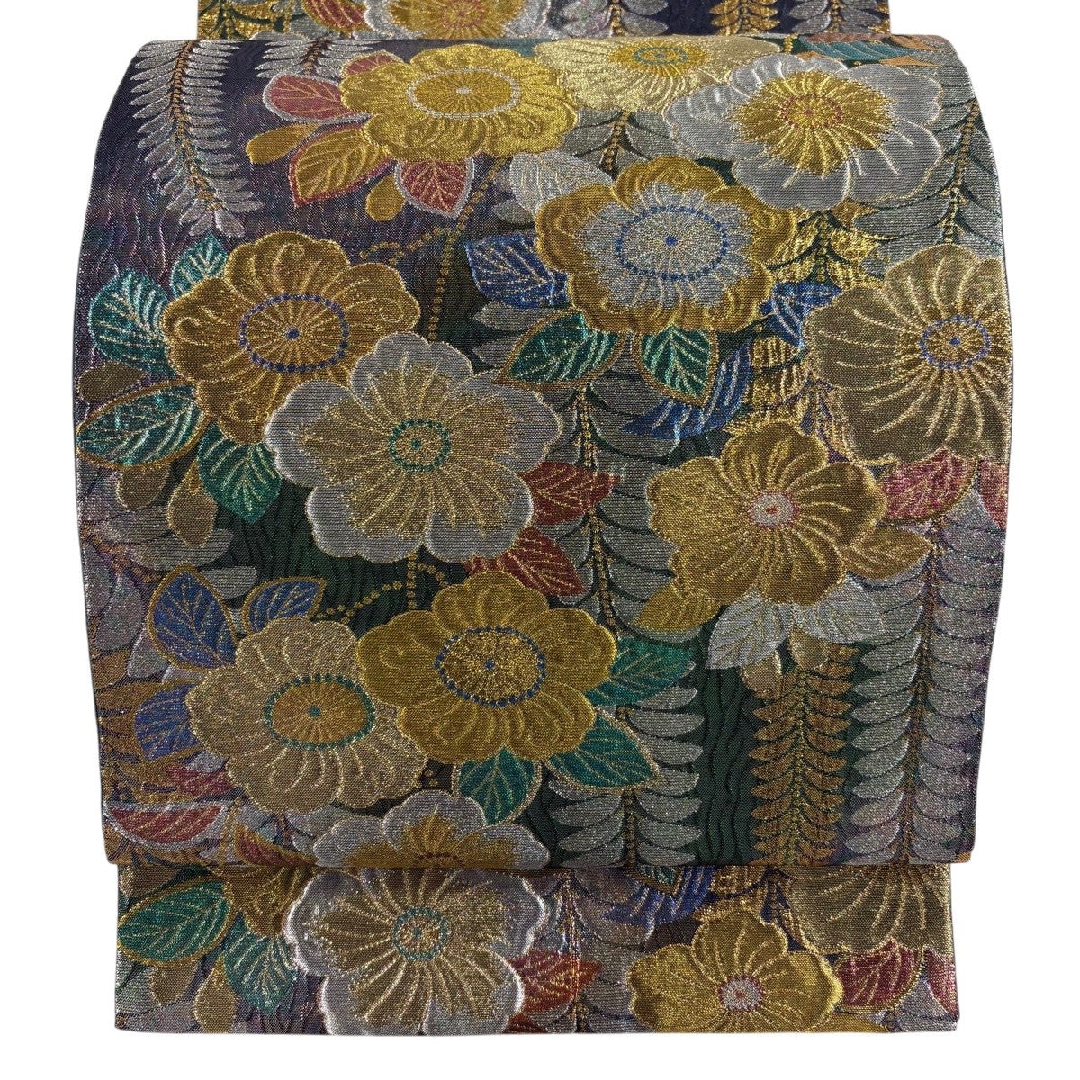 袋帯 名品 辻が花柄 銀糸 緑 お太鼓柄 正絹｜中古・古着・リサイクル