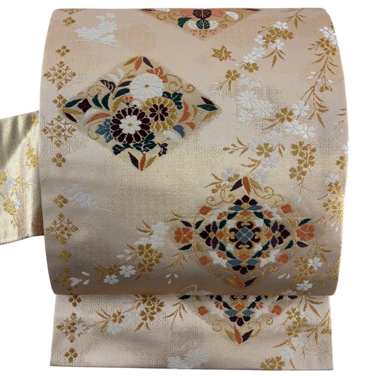 美品】 名古屋帯 秀品 華文 菊 箔 金糸 金色 正絹｜中古・古着