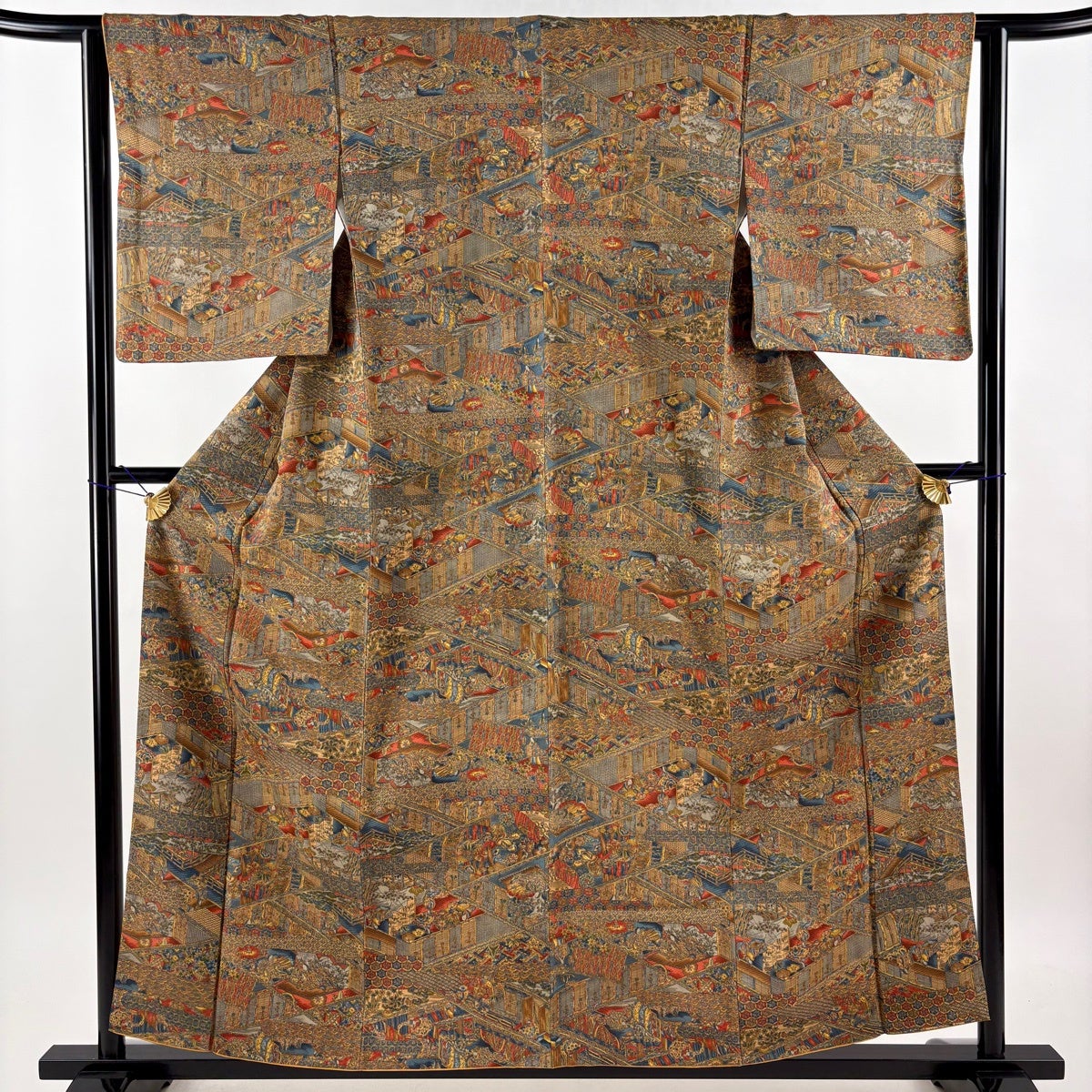 【着物】 小紋 縞文 身丈約147.5cm 裄丈約62cm 24z-4407 美品】 小紋 身丈161cm 裄丈65.5cm M 袷 紬地 幾何学 絞り 紺色 正絹