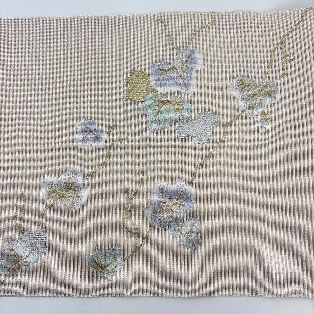 名古屋帯 秀品 夏帯 絽 八寸名古屋帯 蔦 金銀糸 ベージュ 正絹｜中古