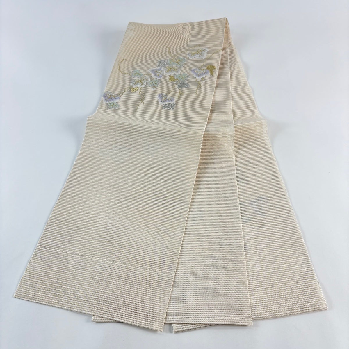 名古屋帯 秀品 夏帯 絽 八寸名古屋帯 蔦 金銀糸 ベージュ 正絹｜中古