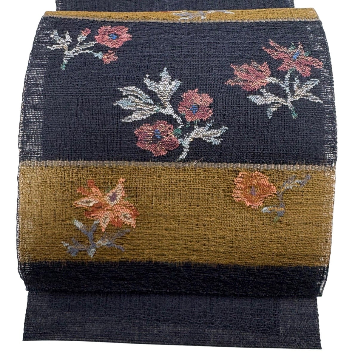 名古屋帯 秀品 夏帯 絽 松葉仕立て 八寸名古屋帯 草花 金銀糸 ベージュ