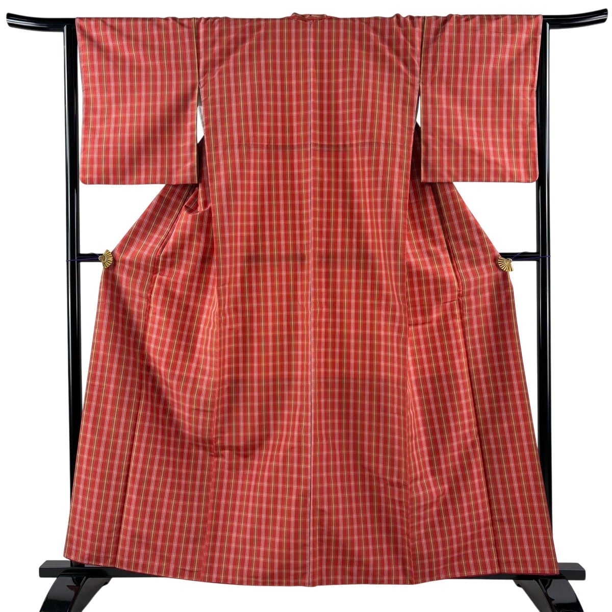 紬 身丈159cm 裄丈64.5cm M 袷 格子 茶色 正絹 名品｜中古・古着