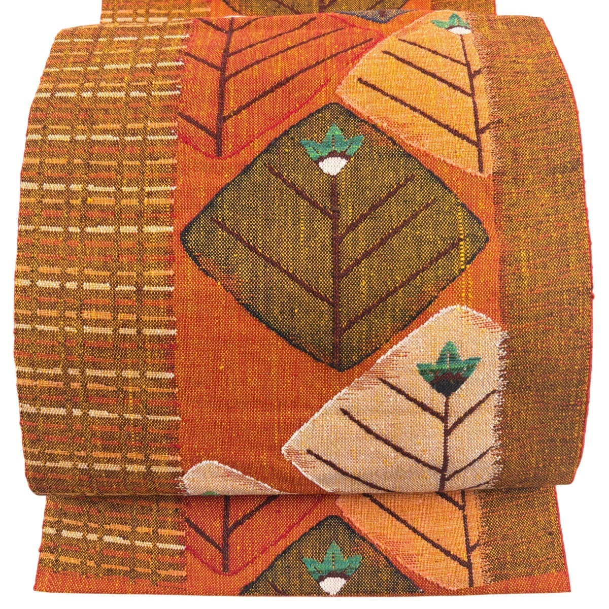 美品】 名古屋帯 優品 若松 幾何学模様 オレンジ 正絹｜中古・古着