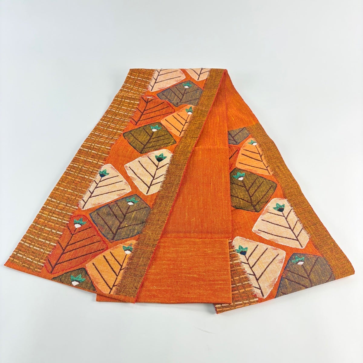 美品】 名古屋帯 優品 若松 幾何学模様 オレンジ 正絹｜中古・古着
