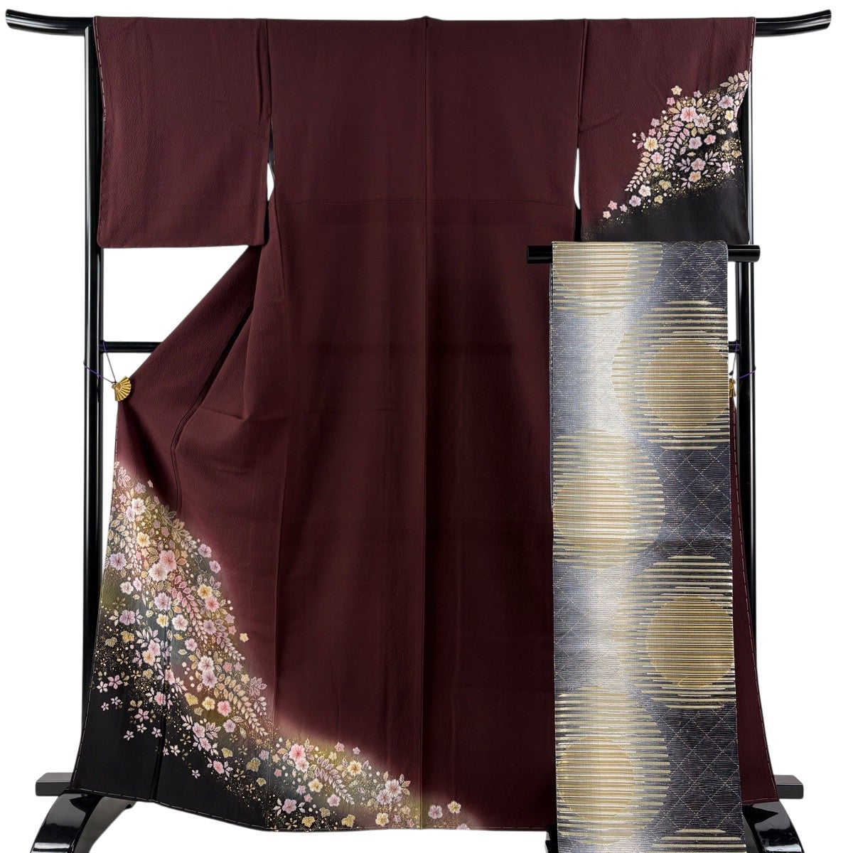 美品】 付下げ 身丈160.5cm 裄丈67cm M 袷 袋帯セット 霞 ぼかし 紫