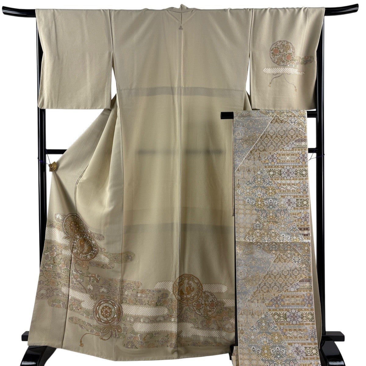 美品】 訪問着 身丈165cm 裄丈67.5cm L 袷 草花 霞 金銀彩 絞り 薄
