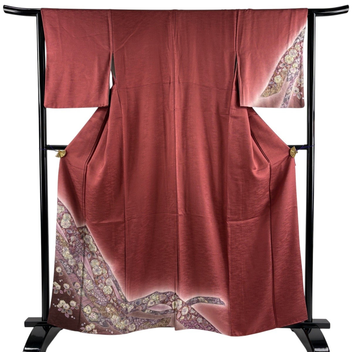 美品】 付下げ 身丈159cm 裄丈64cm M 袷 辻が花柄 熨斗 金彩 絞り 茜色