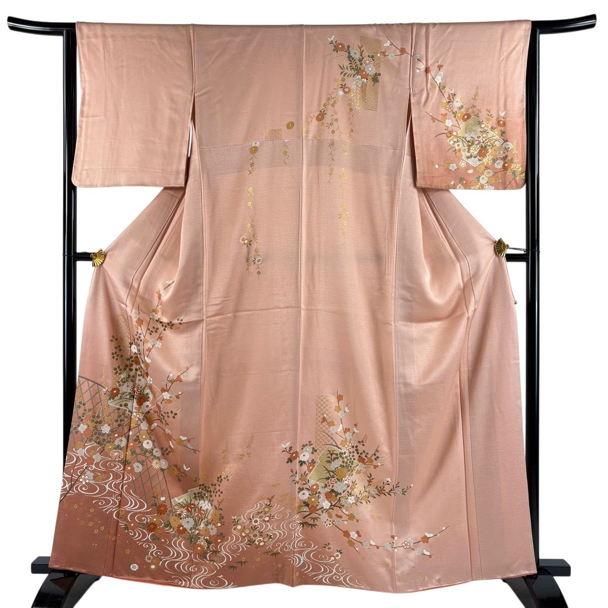 美品】 訪問着 身丈163cm 裄丈63cm S 袷 松皮菱 草花 金彩 ぼかし