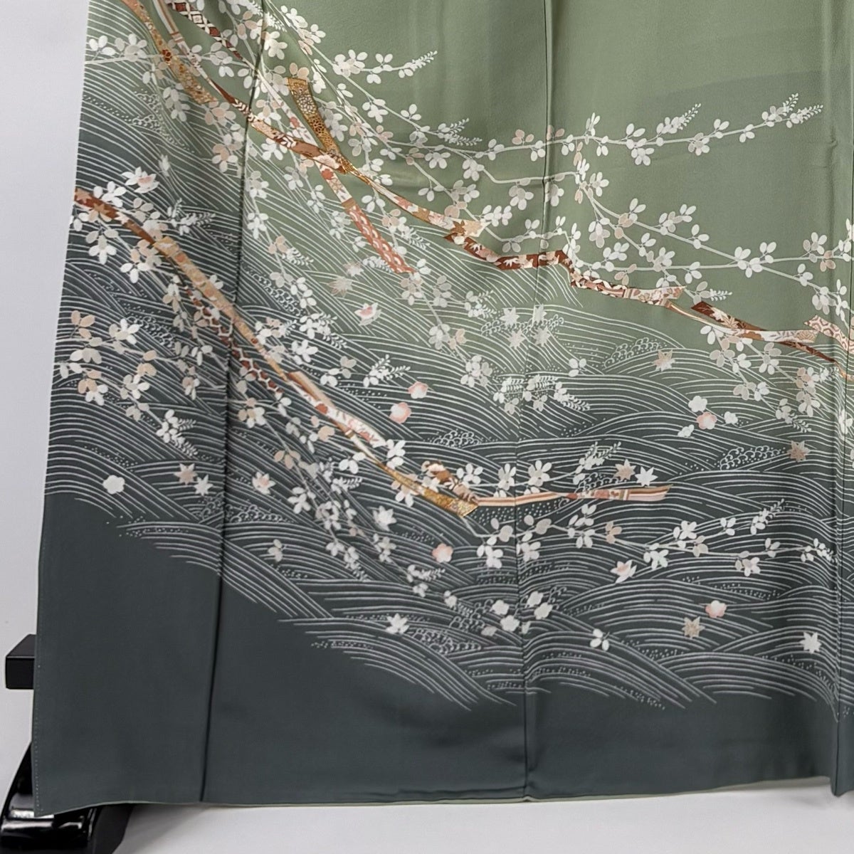 美品】 訪問着 身丈170cm 裄丈66.5cm M 袷 蔓帯 萩 金糸 金彩 薄緑