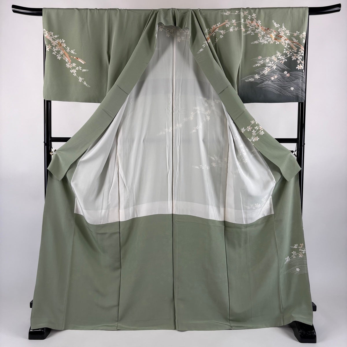美品】 訪問着 身丈170cm 裄丈66.5cm M 袷 蔓帯 萩 金糸 金彩 薄緑