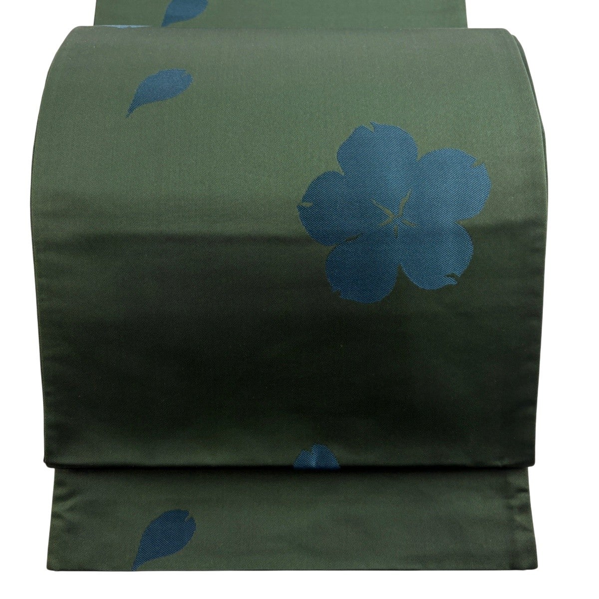 袋帯 名品 辻村ジュサブロー 落款あり 花 花びら 緑 六通 正絹｜中古