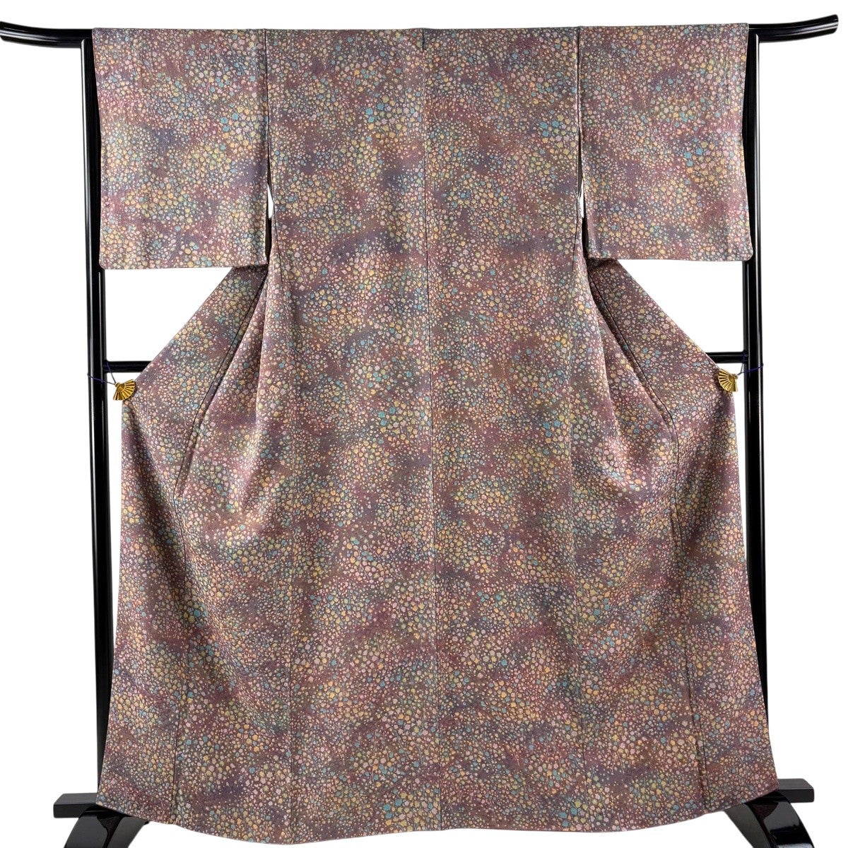 美品】 小紋 身丈164cm 裄丈65cm M 袷 樹木 草花 金通し ぼかし 灰紫