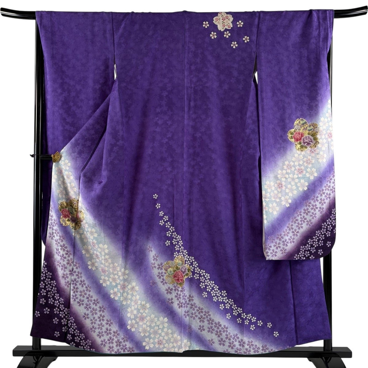 美品】振袖 身丈157cm 裄丈67.5cm L 袷 西村照夫 落款あり 桜 牡丹