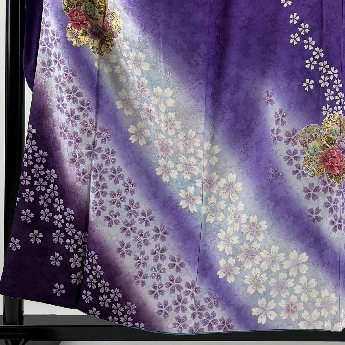 美品】振袖 身丈157cm 裄丈67.5cm L 袷 西村照夫 落款あり 桜 牡丹