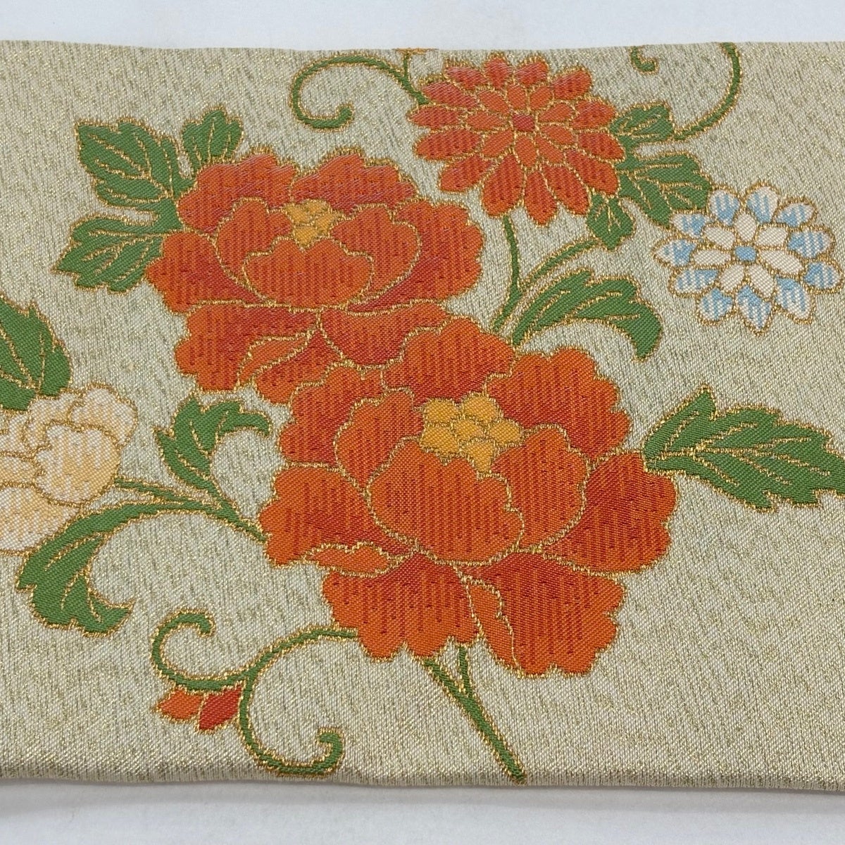 名古屋帯 優品 関西仕立て 尾長鳥 草花 金糸 金色 正絹｜中古・古着
