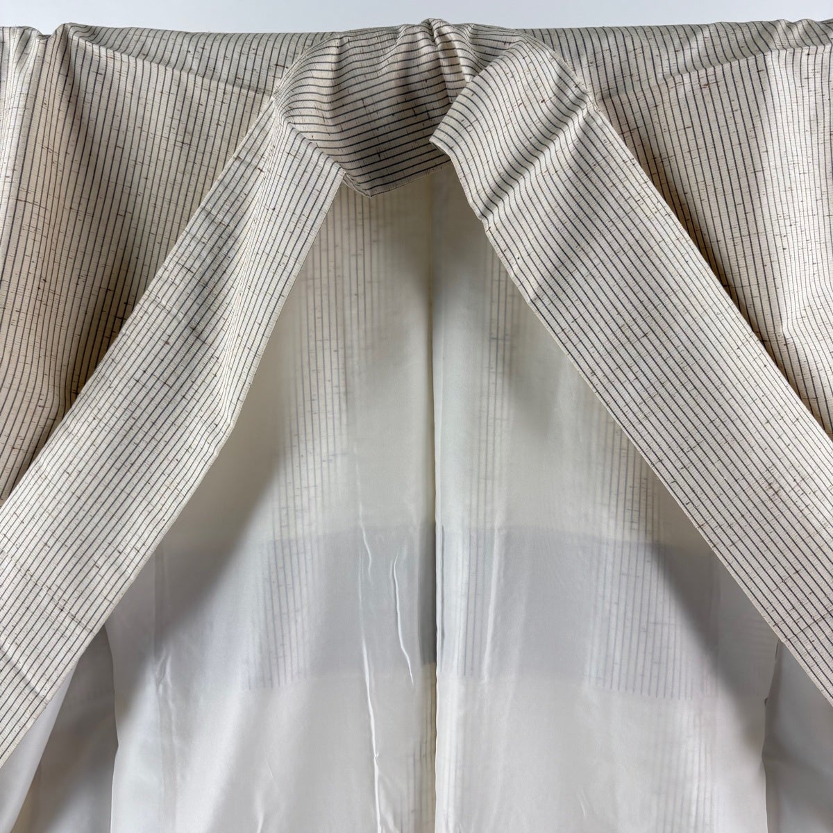 美品】 紬 身丈161.5cm 裄丈65.5cm M 袷 袋帯セット 縦縞 ベージュ