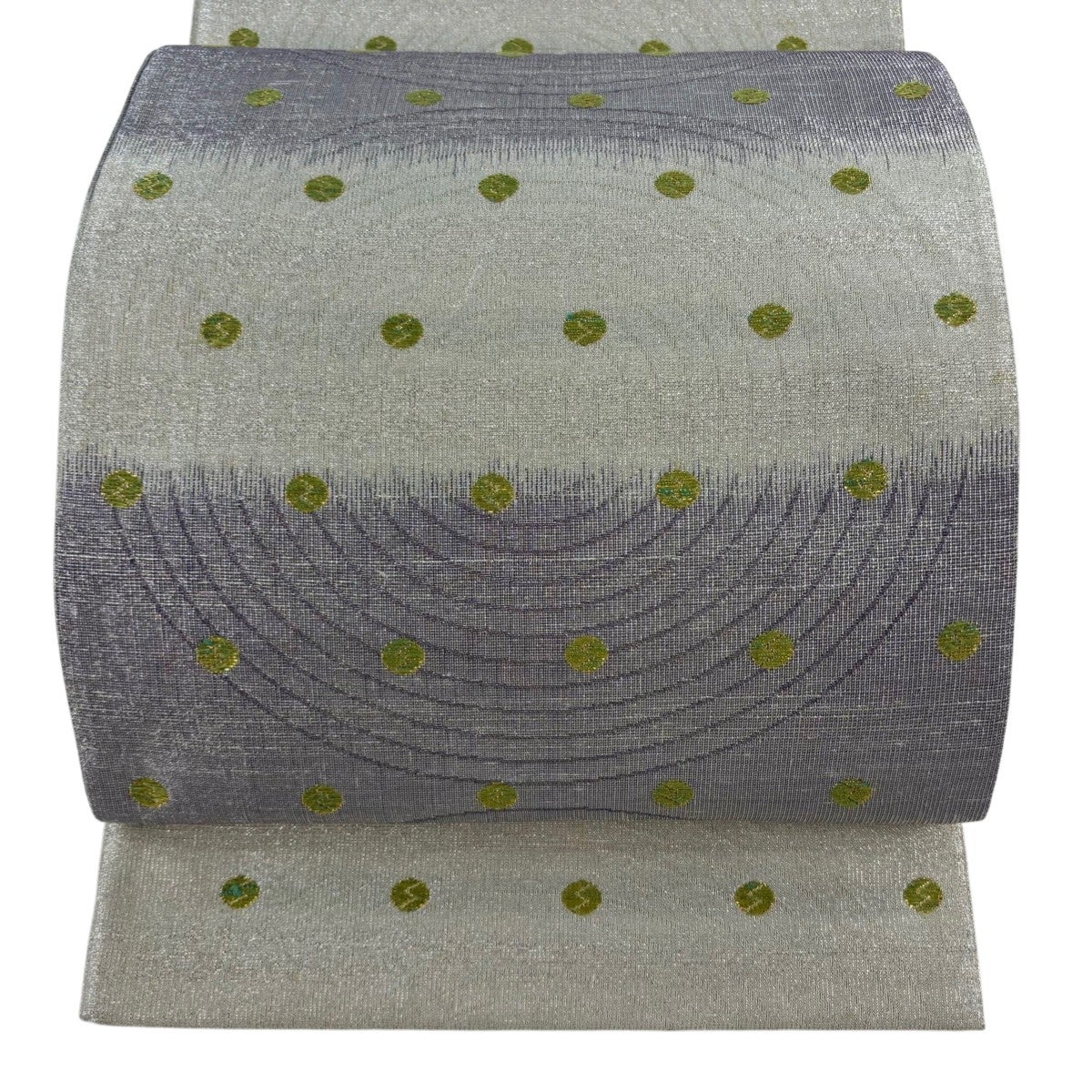 美品】 袋帯 逸品 桝屋高尾 落款あり ねん金綴錦 段霞文 金糸 薄緑 全