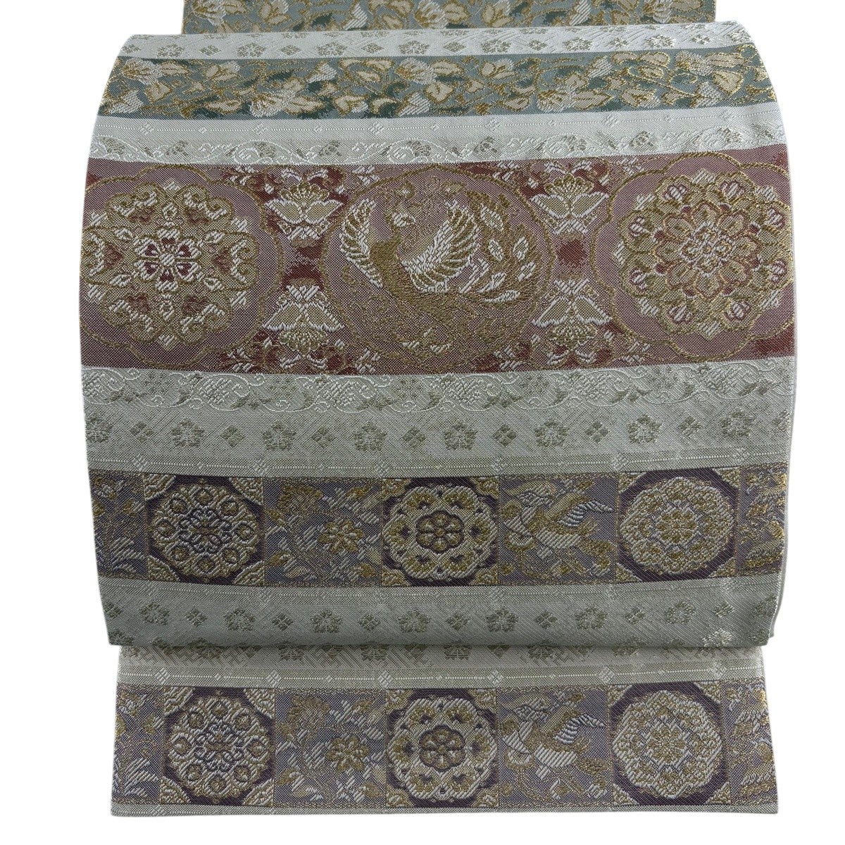 美品】 袋帯 逸品 鳳凰 華文 金華山織 金糸 金色 お太鼓柄 正絹｜中古