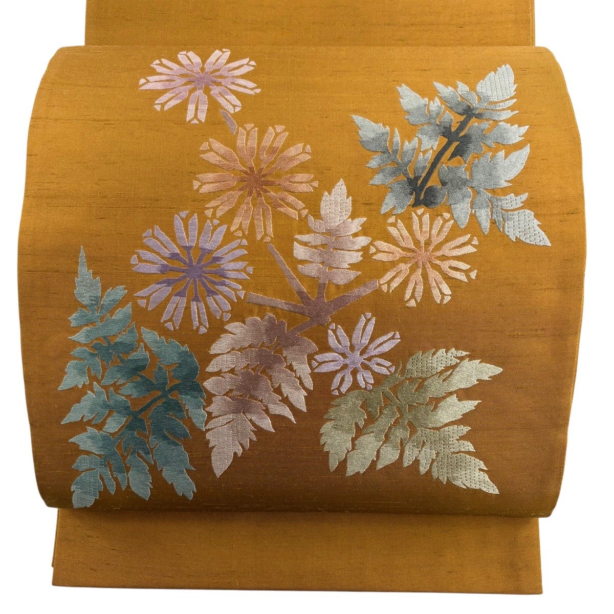 袋帯 秀品 鴛鴦 刺繍 金彩 赤茶 お太鼓柄 正絹｜中古・古着