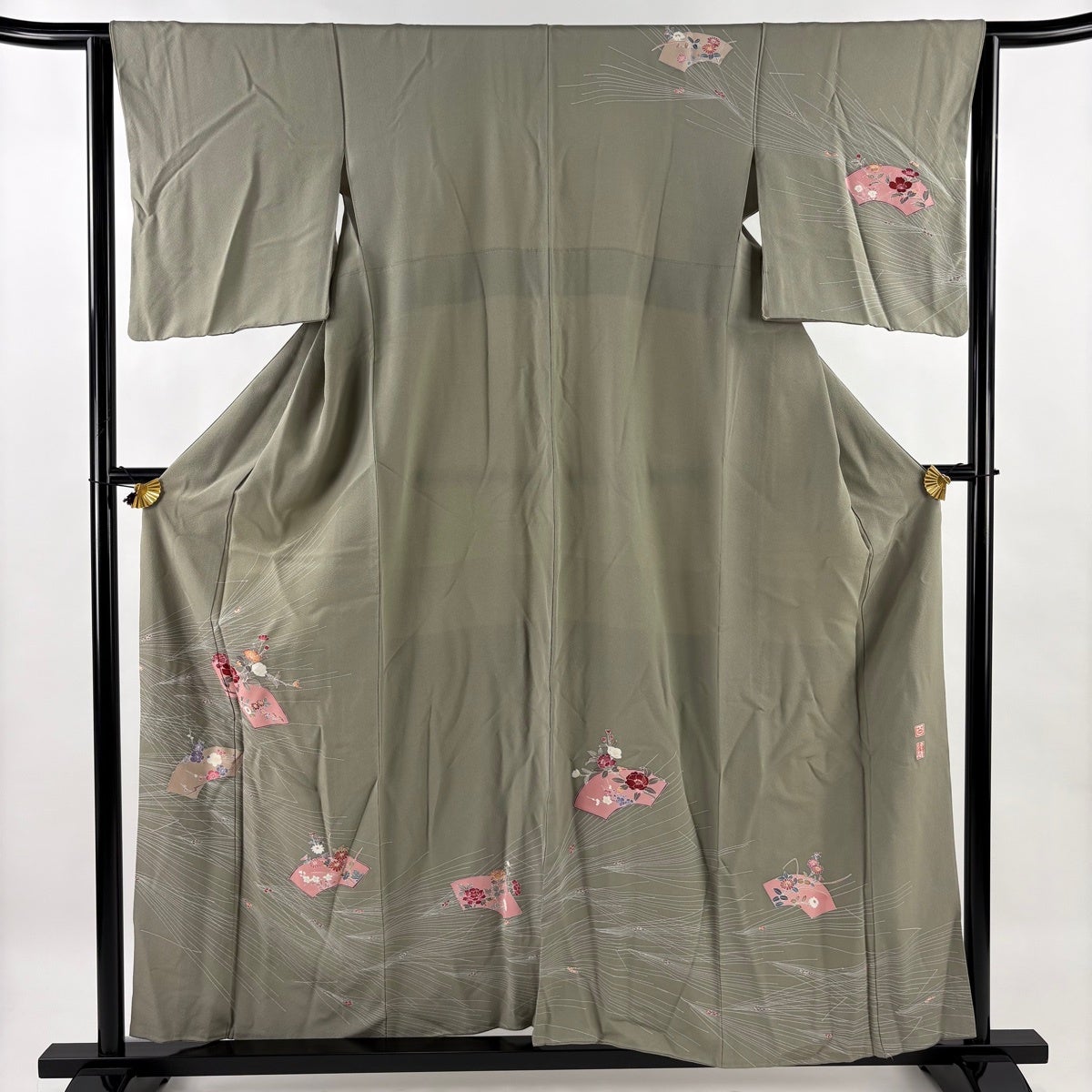 美品】 色無地 身丈152.5cm 裄丈63cm S 袷 百貫達雄 落款あり 地紋