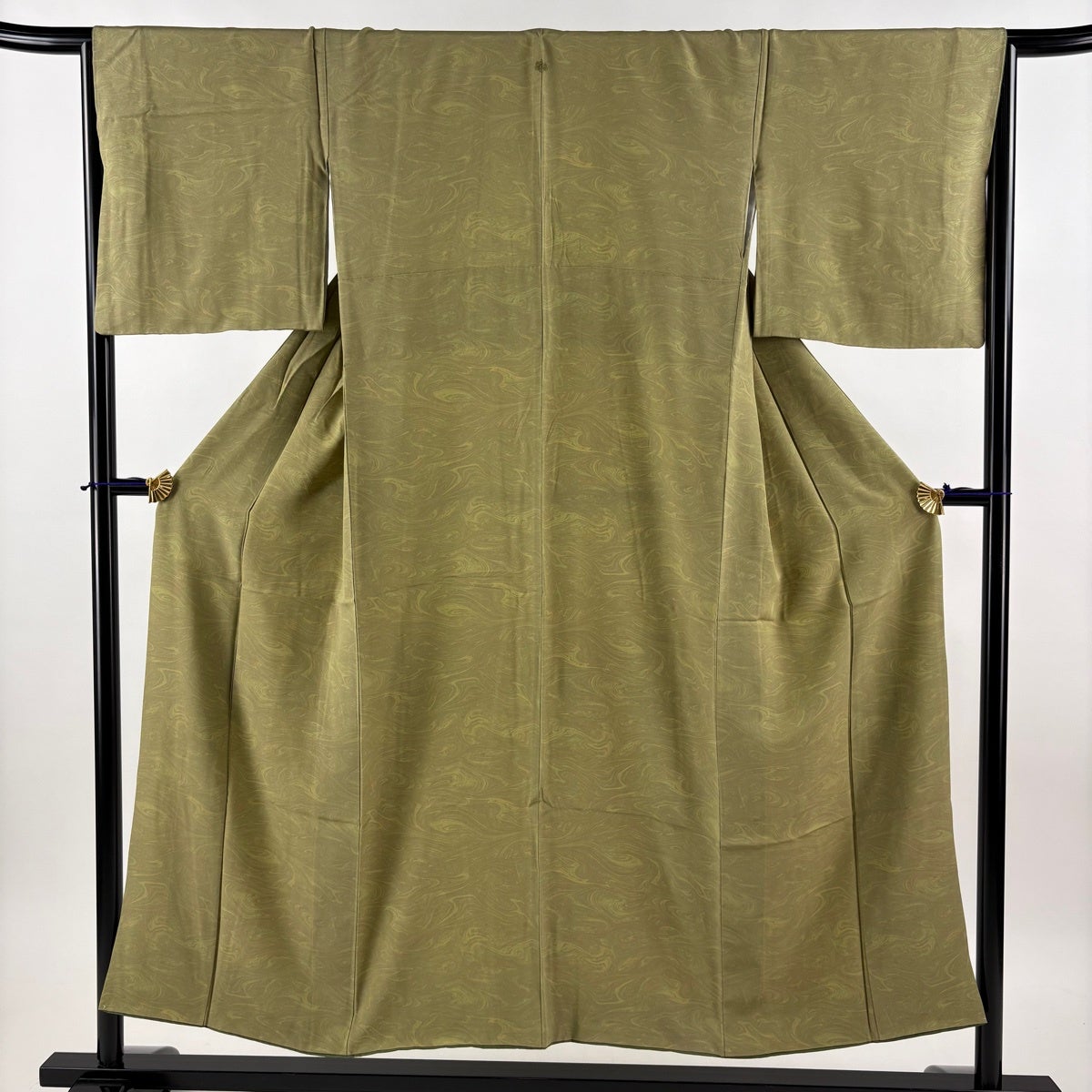 美品】 小紋 身丈169cm 裄丈66cm M 袷 墨流し ぼかし 茶緑色 正絹 名品