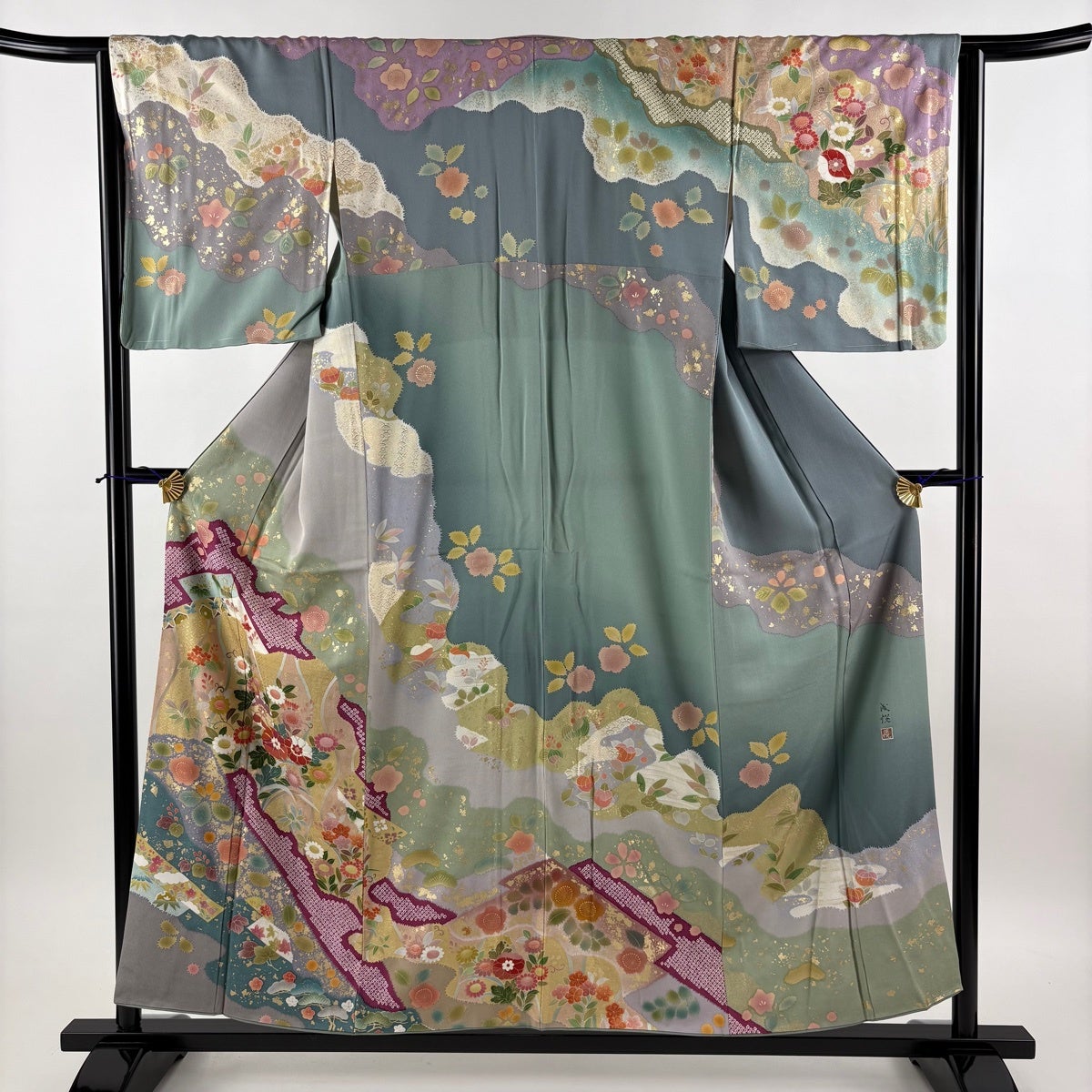 訪問着 身丈157.5cm 裄丈63.5cm S 袷 滝泰 落款あり 笠松 道長取り