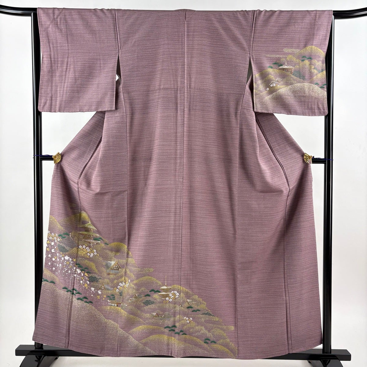 付下げ 身丈159cm 裄丈62.5cm S 袷 菊 ヱ霞 刺繍 金彩 濃紫 正絹 秀品