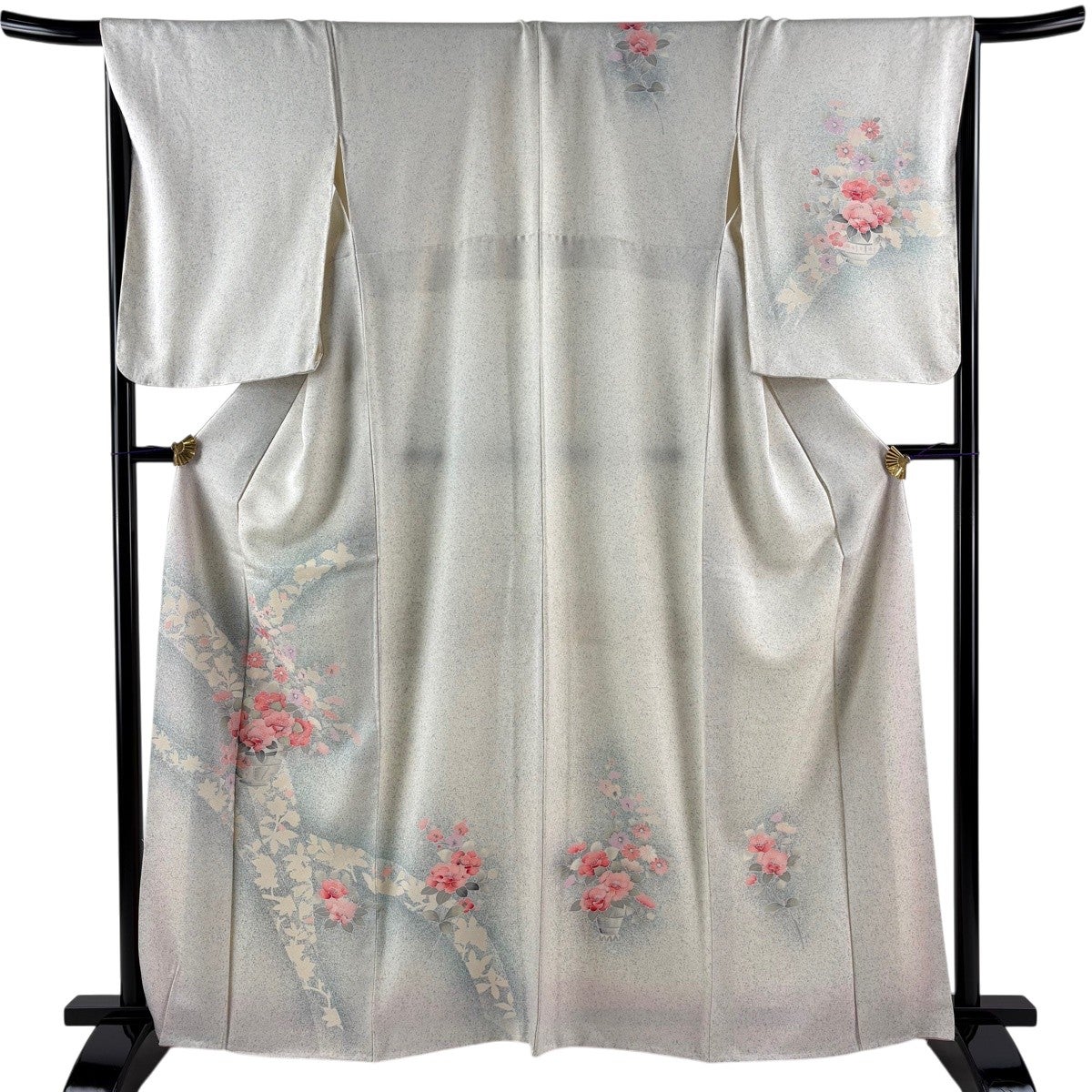 美品】 付下げ 身丈163cm 裄丈67.5cm L 袷 花籠 梅 ぼかし 灰白 正絹