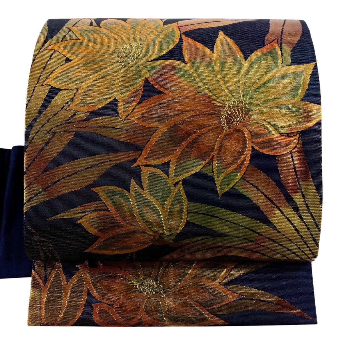 名古屋帯 優品 草花 扇面 刺繍 銀糸 銀色 正絹｜中古・古着