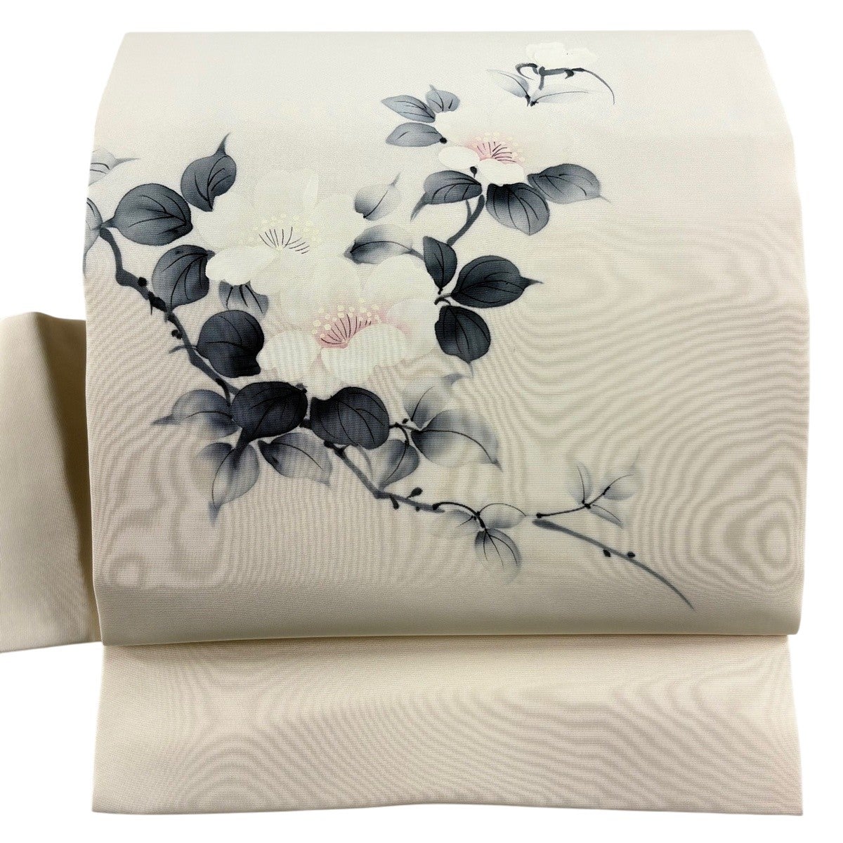 名古屋帯 優品 枝花 灰白 正絹｜中古・古着・リサイクル着物通販