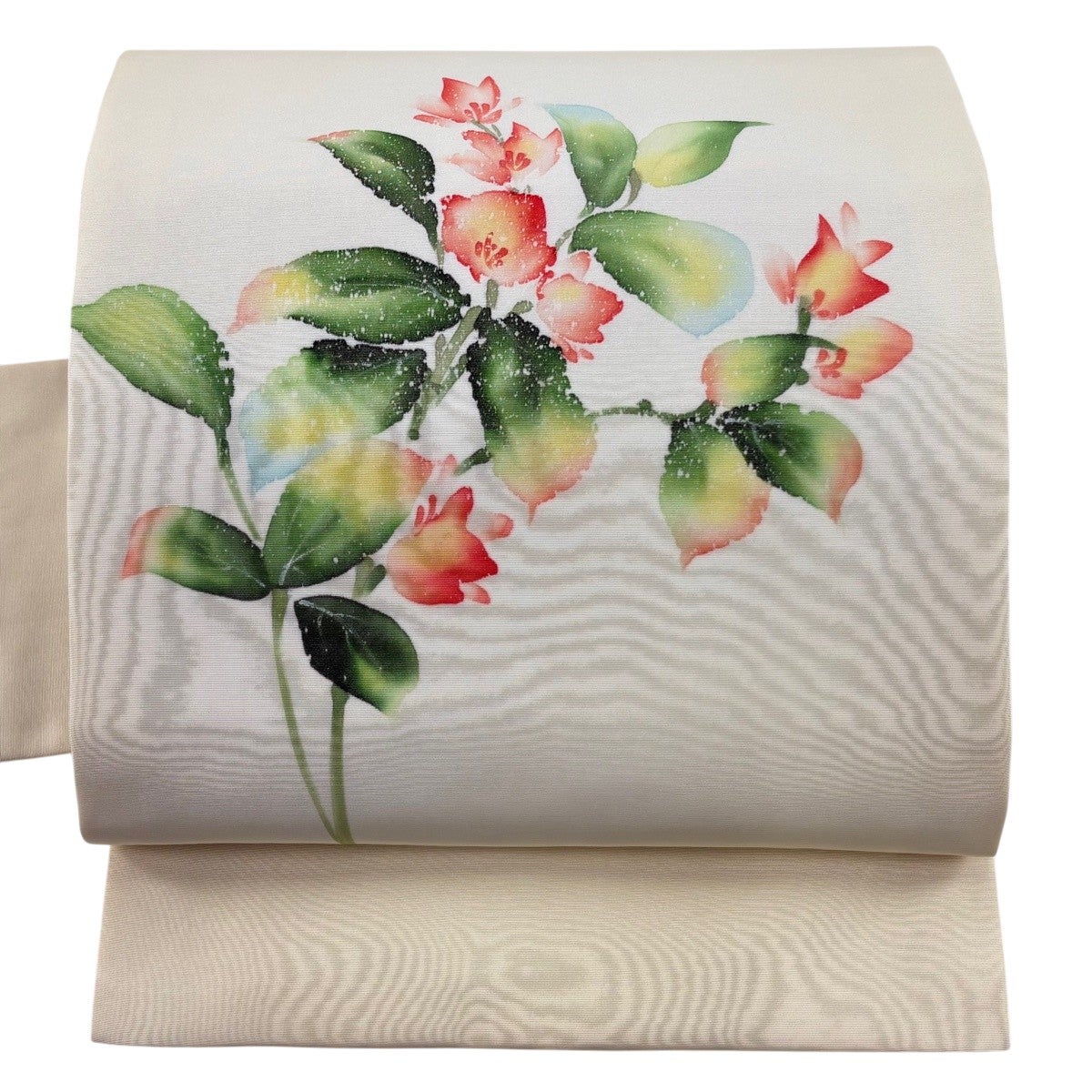 美品】 名古屋帯 優品 草花 ぼかし クリーム 正絹｜中古・古着