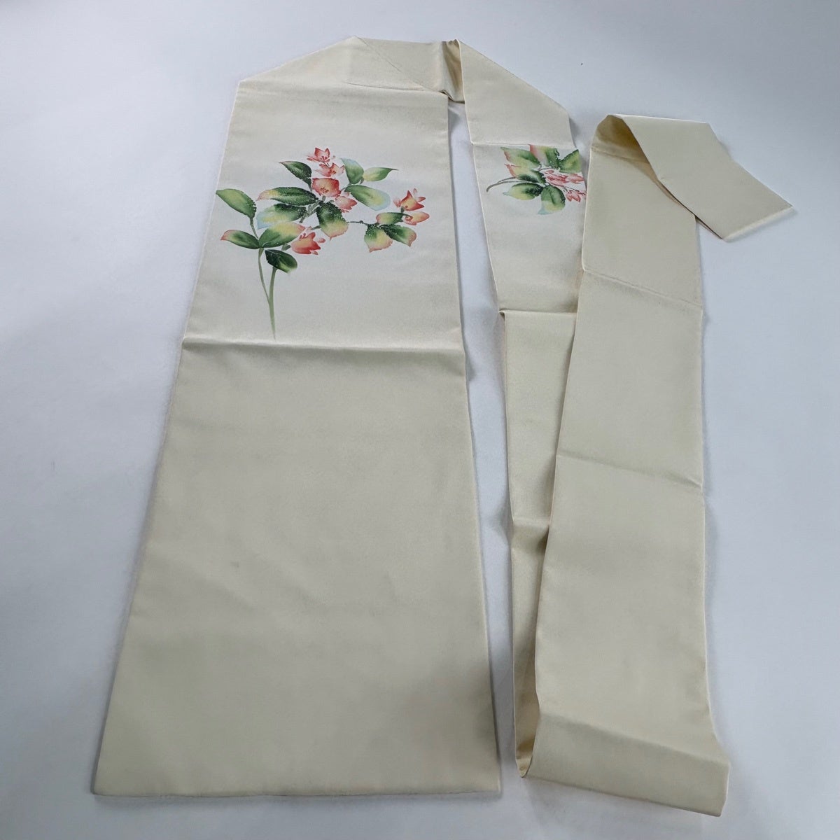 美品】 名古屋帯 優品 草花 ぼかし クリーム 正絹｜中古・古着