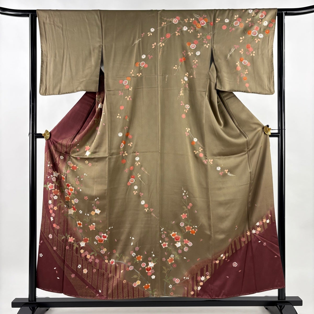 「縁」154ｃｍ～160ｃｍ 紋意匠地 ２分け染 金彩染 訪問着 正絹 Ｂ７９３ 美品 単衣 紋意匠地 金彩加工染 附下げ・訪問着（正絹）仕立上り