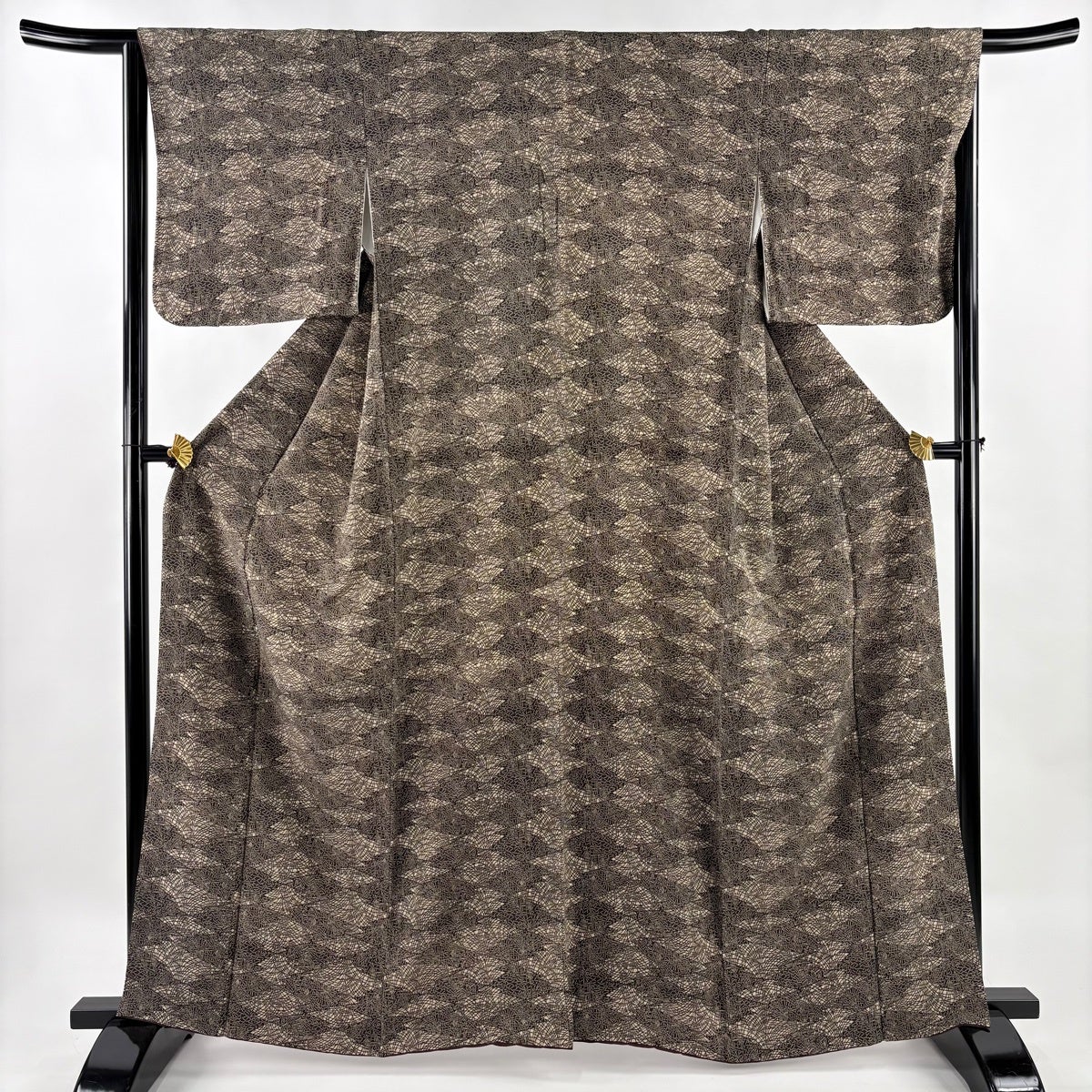 美品】 小紋 身丈160cm 裄丈67cm M 袷 草花 茶色 正絹 秀品｜中古