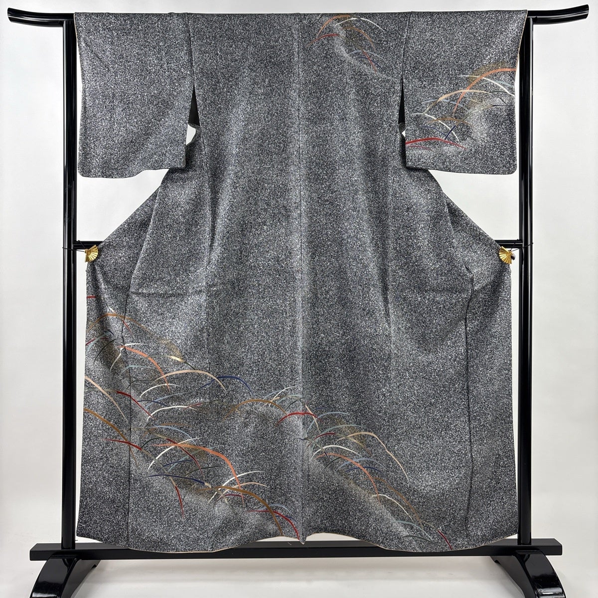 訪問着 身丈155.5cm 裄丈62cm S 袷 紬地 花唐草 華文 刺繍 薄緑 正絹