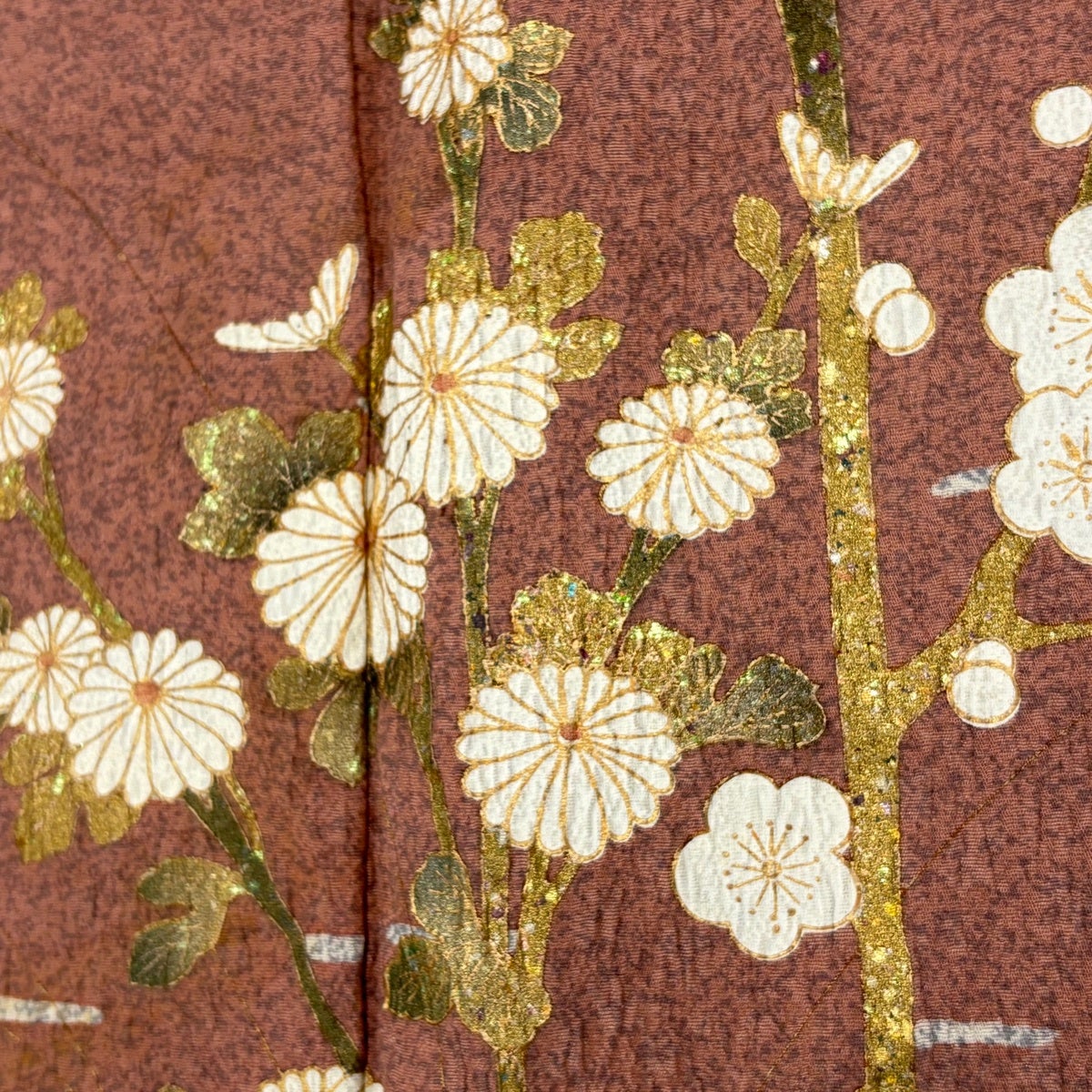 訪問着 身丈161.5cm 裄丈65cm M 袷 落款あり 菊 枝梅 金銀彩 ピンク