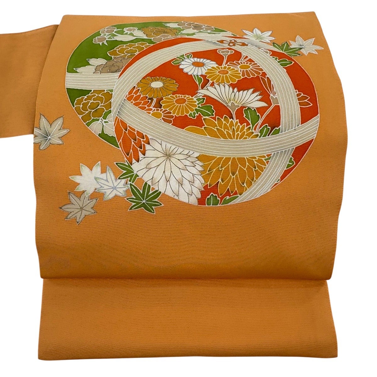 30%OFF 名古屋帯 優品 草花 薄オレンジ 正絹 K30｜中古・古着
