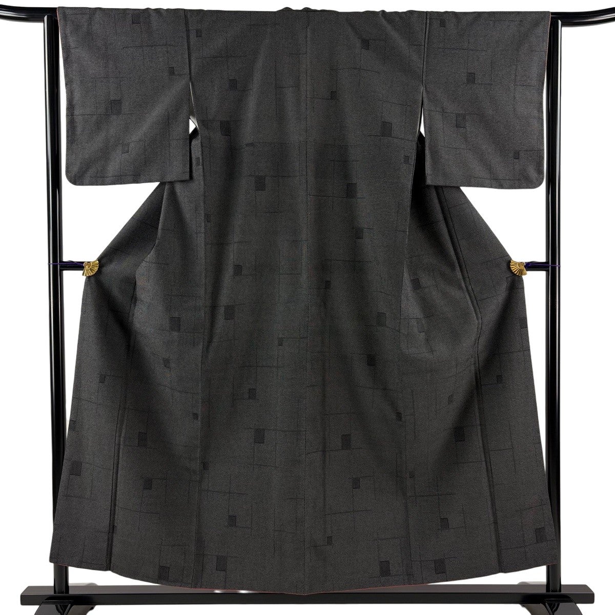 在庫一掃】 【美品】 紬 身丈155cm 裄丈62.5cm S 袷 草花 亀甲絣 濃紺