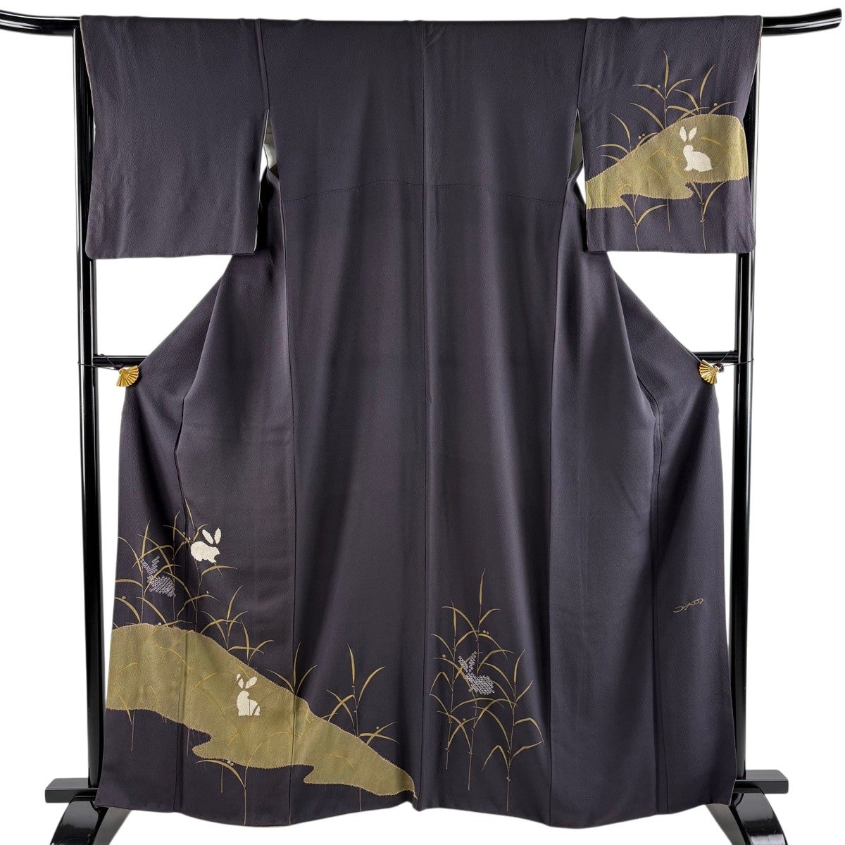 【tucci】正絹　臨済宗　1尺絡子（苔色・チャコールグレー） 訪問着 身丈166cm 裄丈69cm L 袷 コシノヒロコ 落款あり 幾何学模様