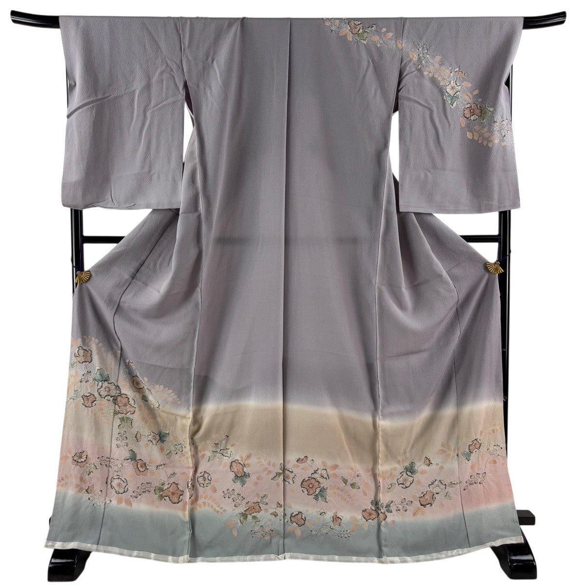 小紋　身丈164　裄68　ちりめん　幾何学　正絹　着物　033b p 美品】 小紋 身丈160.5cm 裄丈63.5cm S 袷 幾何学模様 ぼかし 紫 正絹