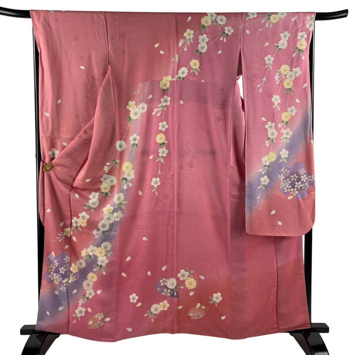美品】 振袖 身丈161cm 裄丈65cm M 袷 桜 菊 刺繍 金彩 ピンク 正絹