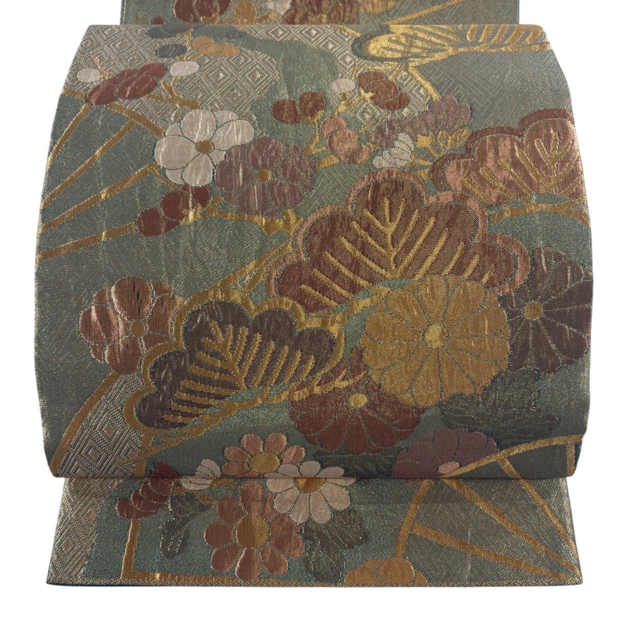 美品】 袋帯 秀品 裂取宝華文 金糸 刺繍 深緑 六通 正絹｜中古・古着