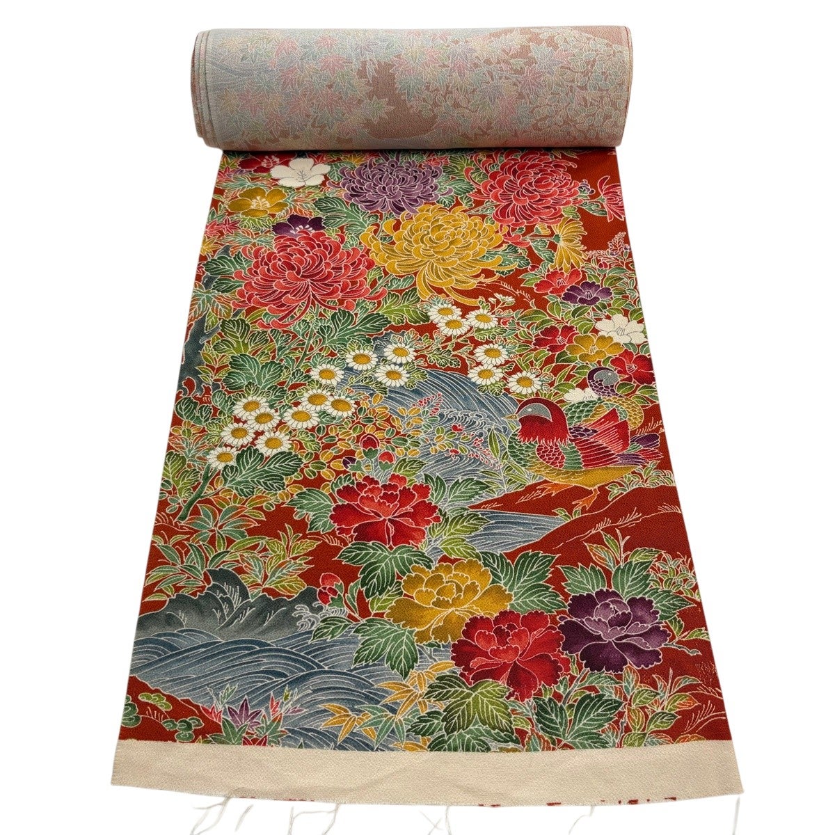 反物 秀品 小紋 草花 朱色 正絹｜中古・古着・リサイクル着物通販