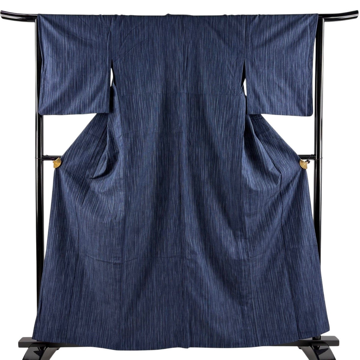 50%OFF 【美品】 紬 身丈160cm 裄丈64cm M 単衣 燕 縦縞 紺色 正絹