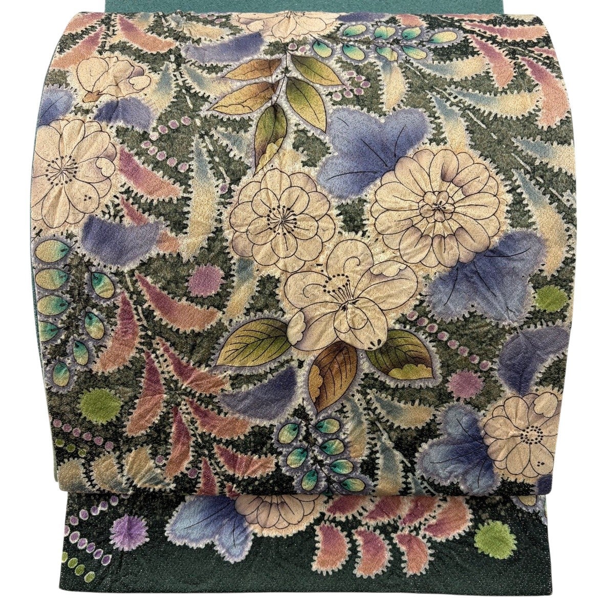 袋帯 秀品 辻が花柄 霞 金糸 箔 銀色 お太鼓柄 正絹｜中古・古着 