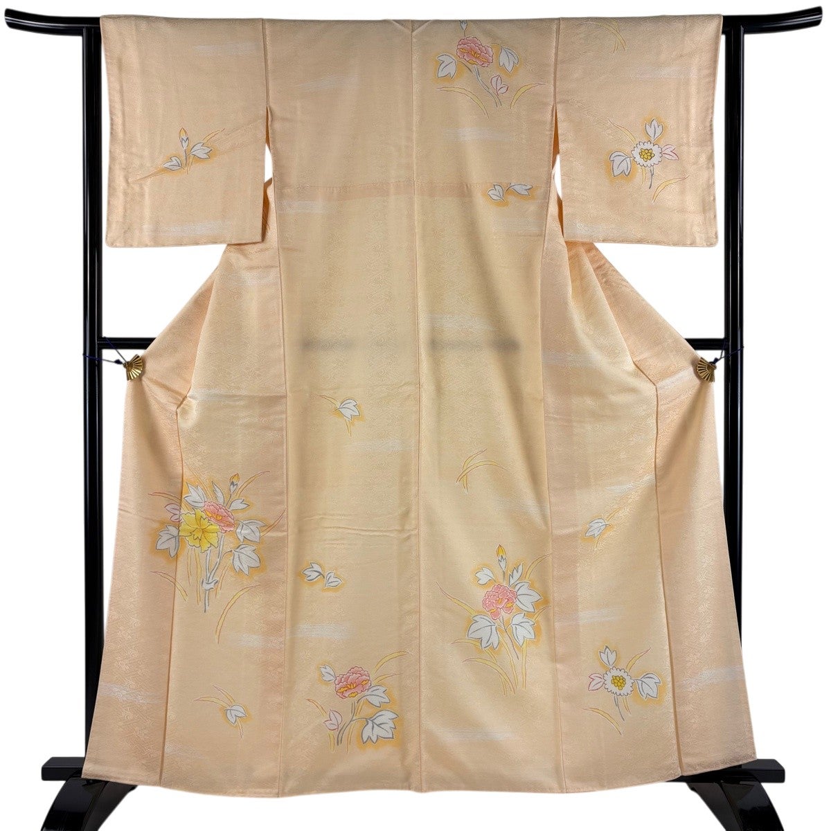 付下げ 身丈162cm 裄丈62.5cm S 袷 草花 霞 薄オレンジ 正絹 秀品