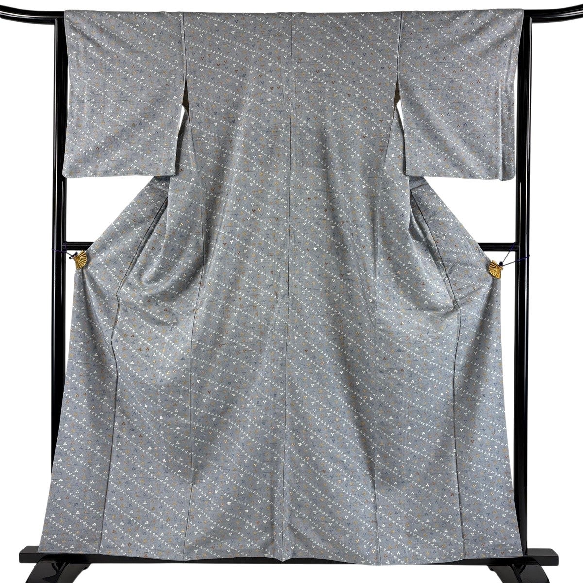 美品】 小紋 身丈157cm 裄丈65cm M 袷 地紋 幾何学模様 青灰色 正絹 秀